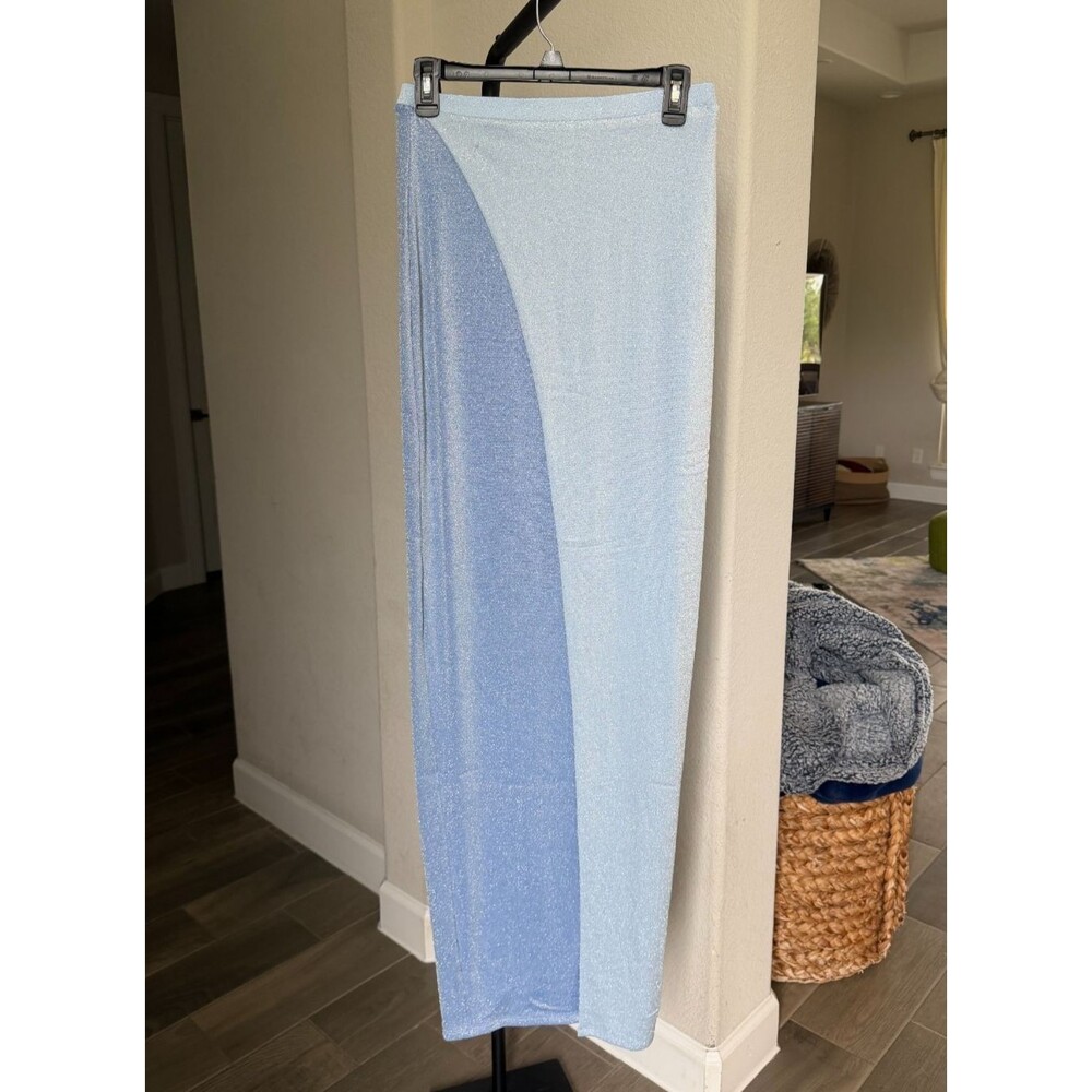 naked wardrobe Pale Blue Glitter Two-Town Maxi Skirt Front Slit L
